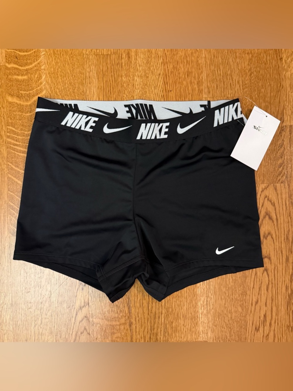 NWT Nike Swim Fusion Logo Tape Women's 3" Kickshort Black NESSG277-001 Sz Medium